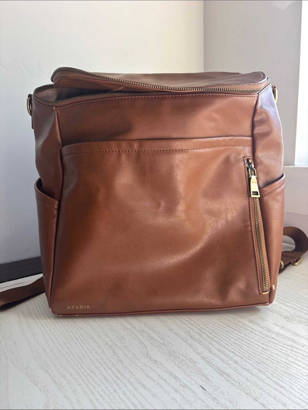 Azaria Cognac Brown Backpack Diaper Bag Convertible Shoulder Bag